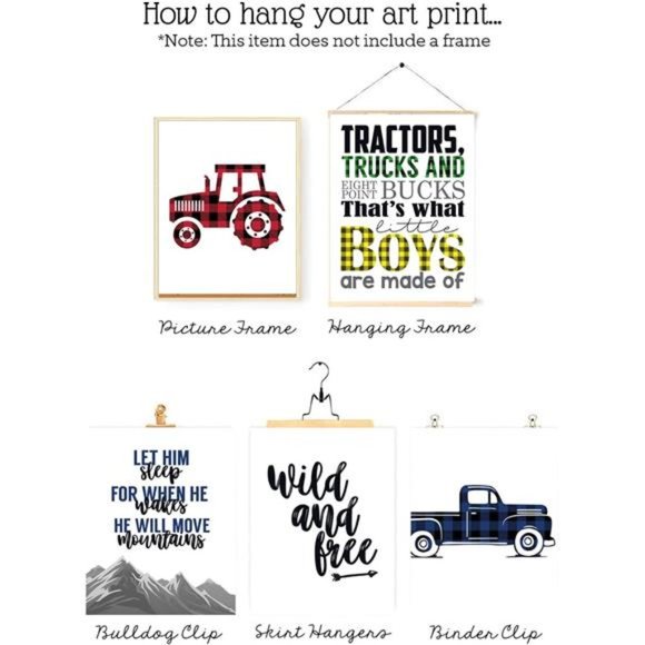 Buffalo Plaid Deer Tractor Truck Themed Children Art Print WallDecor(Set of Six) - Picture 4 of 4